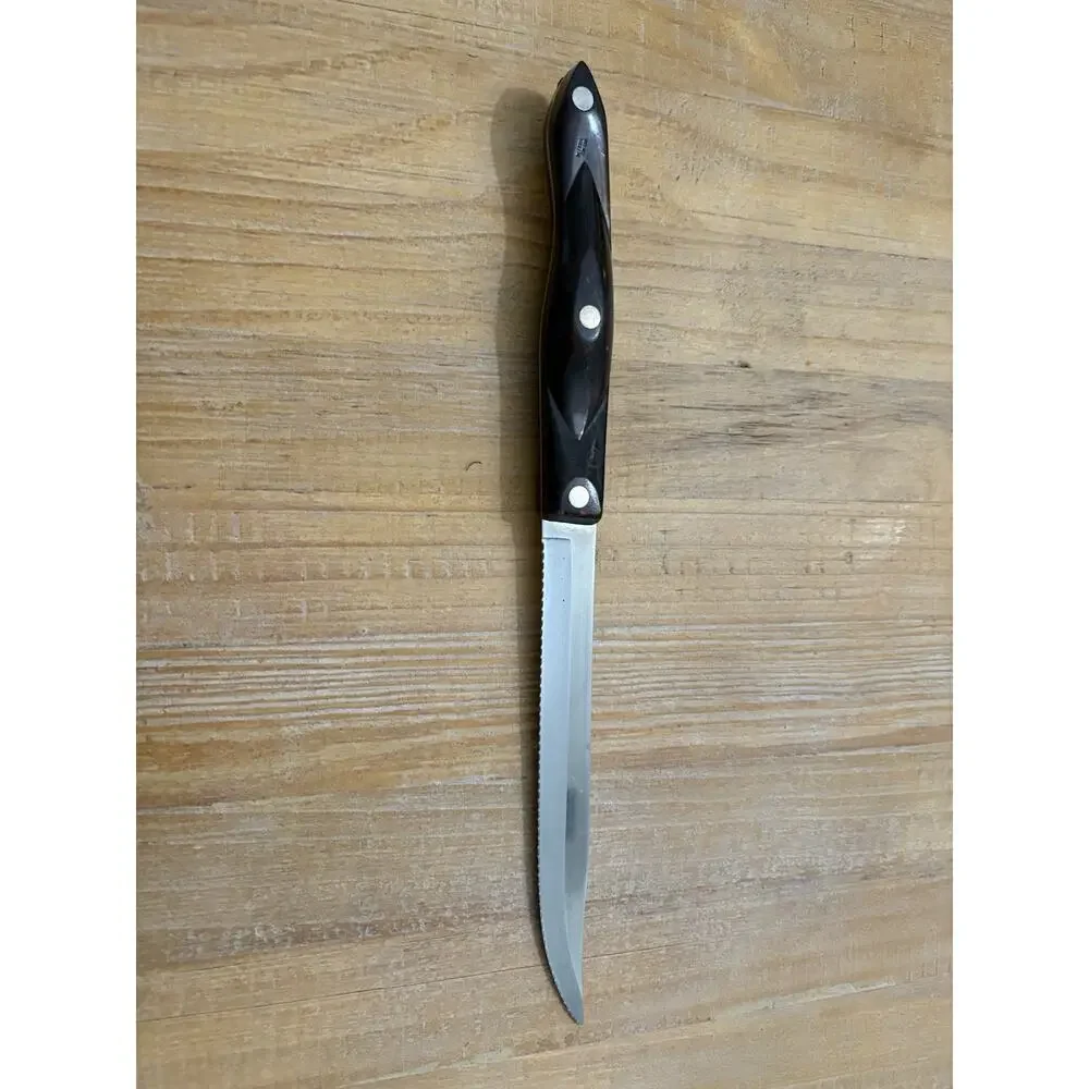 Cutco Serrated Slicing Carving Knife 1729 Dark Brown Handle Made in USA Vintage
